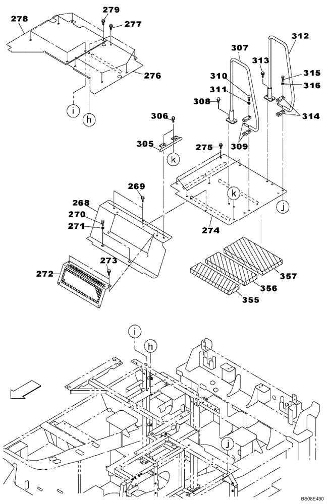 Схема запчастей Case CX700B - (09-76) - COWLING - GRAB RAIL (09) - CHASSIS