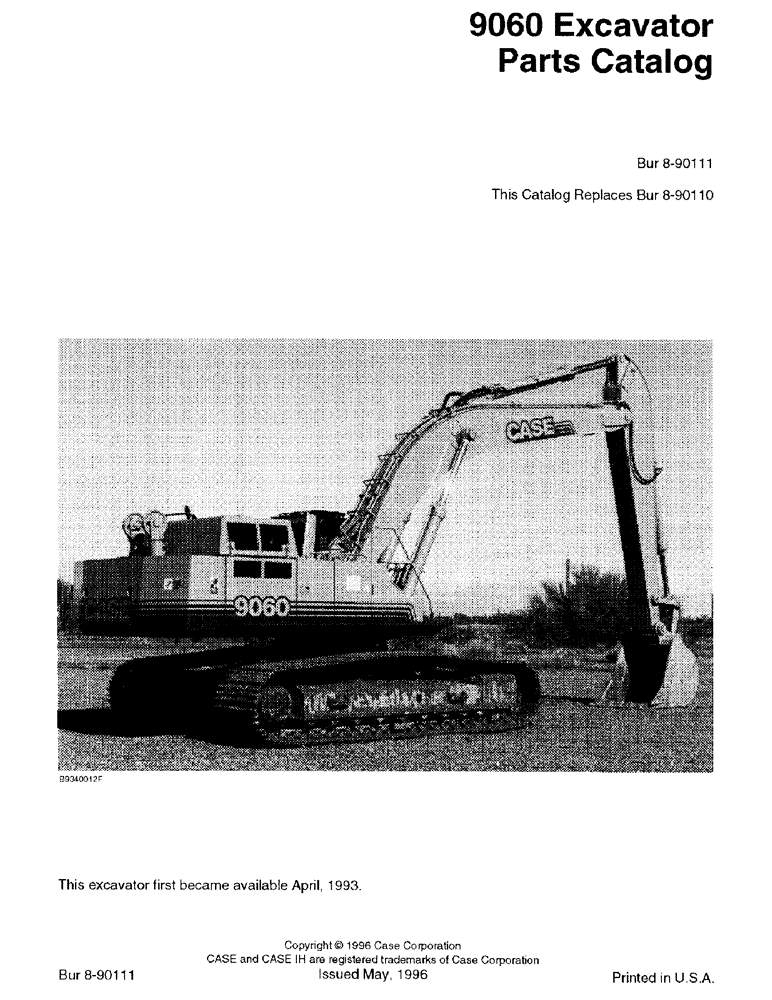 Схема запчастей Case 9060 - (1-01) - 9060 EXCAVATOR PARTS CATALOG (00) - PICTORIAL INDEX