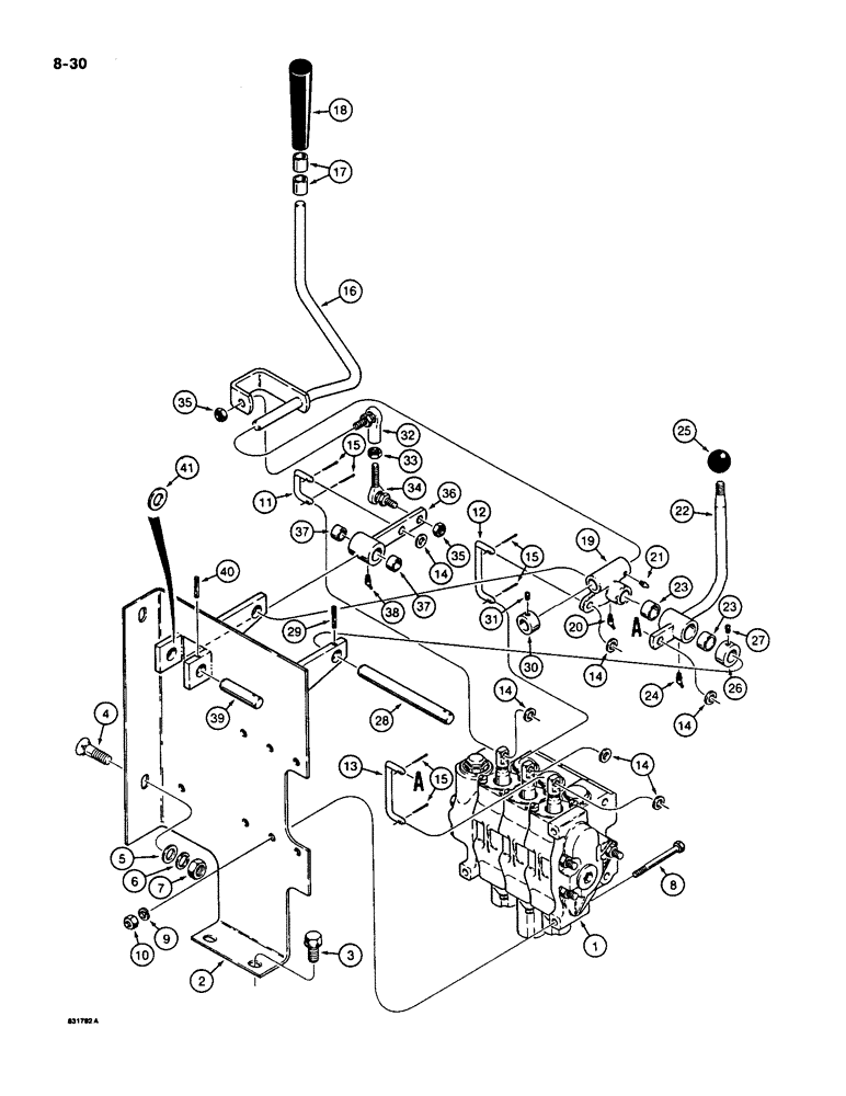 Схема запчастей Case 550 - (8-30) - EQUIPMENT CONTROL VALVE AND LEVERS, TWO CONTROL LEVERS - THREE SPOOL VALVE (08) - HYDRAULICS