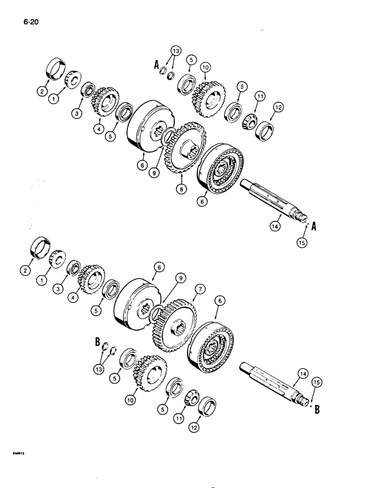 Схема запчастей Case 855D - (6-20) - TRANSMISSION HIGH-LOW CLUTCHES AND SHAFTS (06) - POWER TRAIN