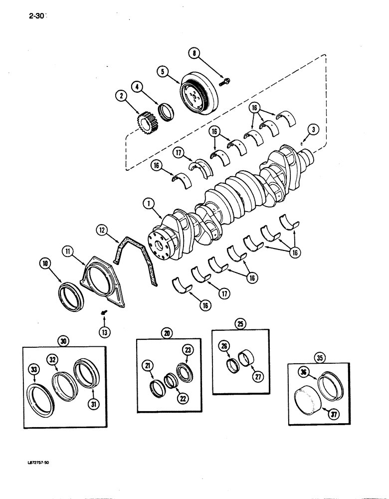 Схема запчастей Case 855D - (2-30) - CRANKSHAFT, 6-590 ENGINE, 6T-590 ENGINE (02) - ENGINE