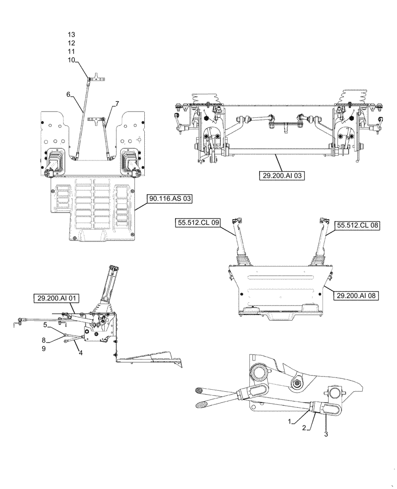 Схема запчастей Case TV380 - (29.200.AI[04]) - HAND CONTROLS, LG FRAME SERVO (SR220-SV300,TR320,TV380) (29) - HYDROSTATIC DRIVE
