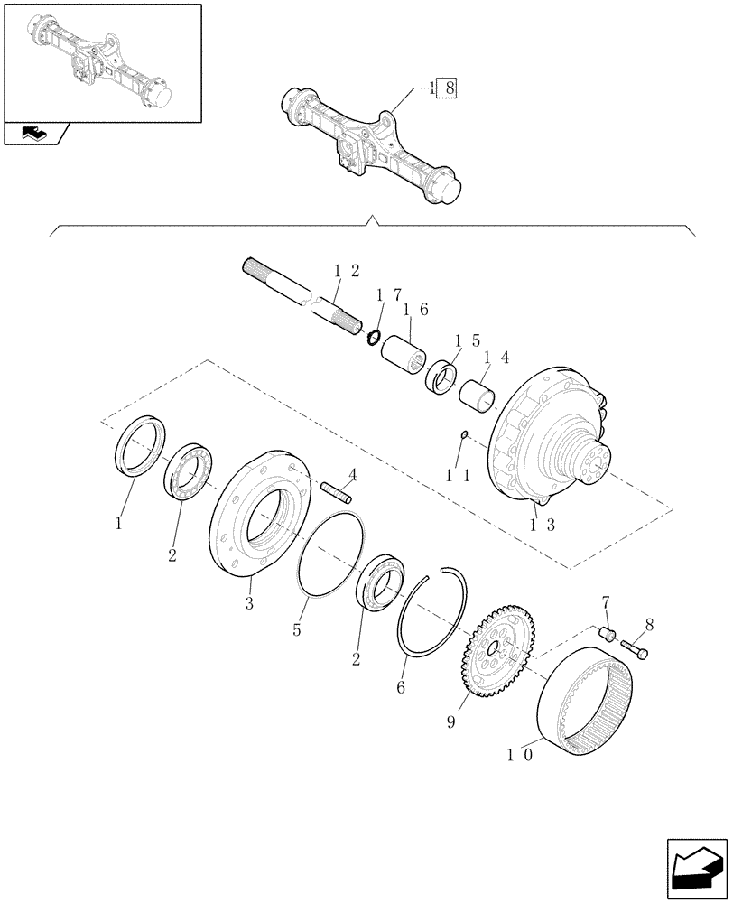 Схема запчастей Case 221E - (076/01[14]) - 20 / 35KM/H (HIGH SPEED) REAR AXLE: WHEEL HUB (05) - REAR AXLE