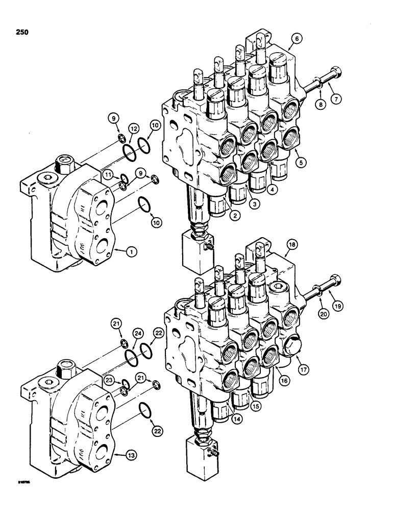 Схема запчастей Case 850C - (250) - R40890 FOUR SPOOL CONTROL VALVE, LOADER WITH RIPPER AND CLAM BUCKET (07) - HYDRAULIC SYSTEM