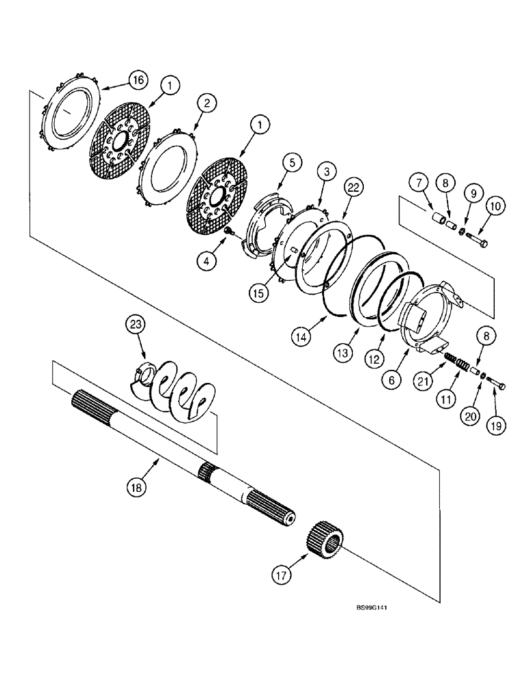 Схема запчастей Case 580L - (7-002) - REAR DRIVE AXLE, DIFFERENTIAL BRAKE (07) - BRAKES