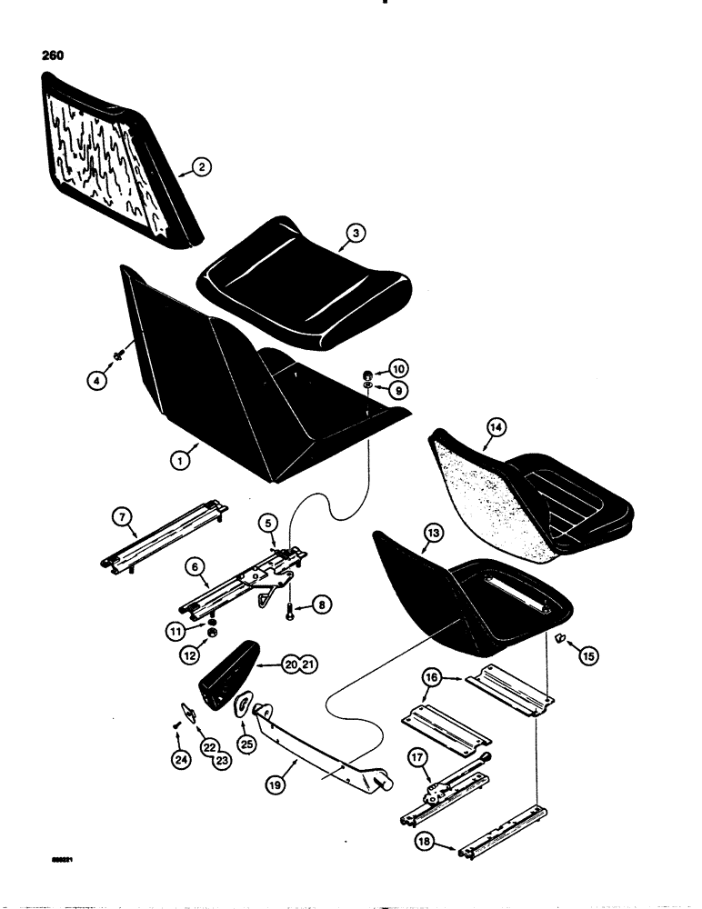Схема запчастей Case 1845S - (260) - OPERATORS SEAT, DELUXE OPERATORS SEAT (90) - PLATFORM, CAB, BODYWORK AND DECALS