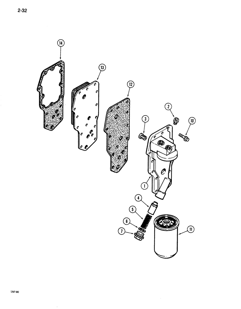Схема запчастей Case 680K - (2-32) - OIL FILTER AND COOLER, 6-590 ENGINE (02) - ENGINE