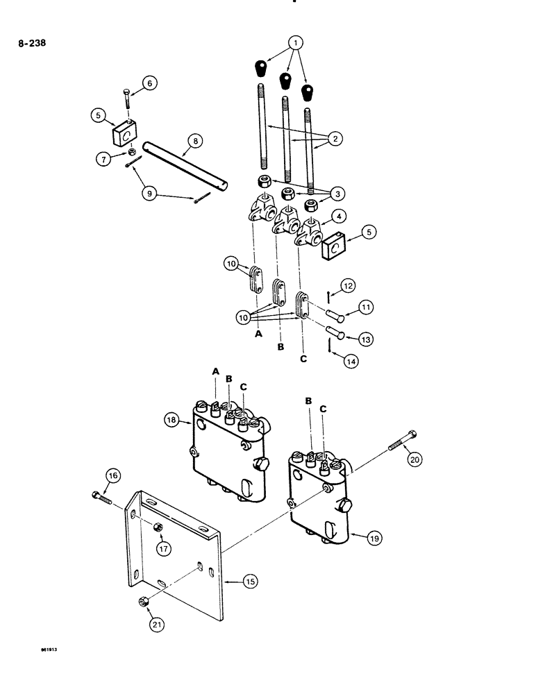Схема запчастей Case DH4B - (8-238) - BACKFILL BLADE CONTROLS AND VALVE MOUNTING (08) - HYDRAULICS