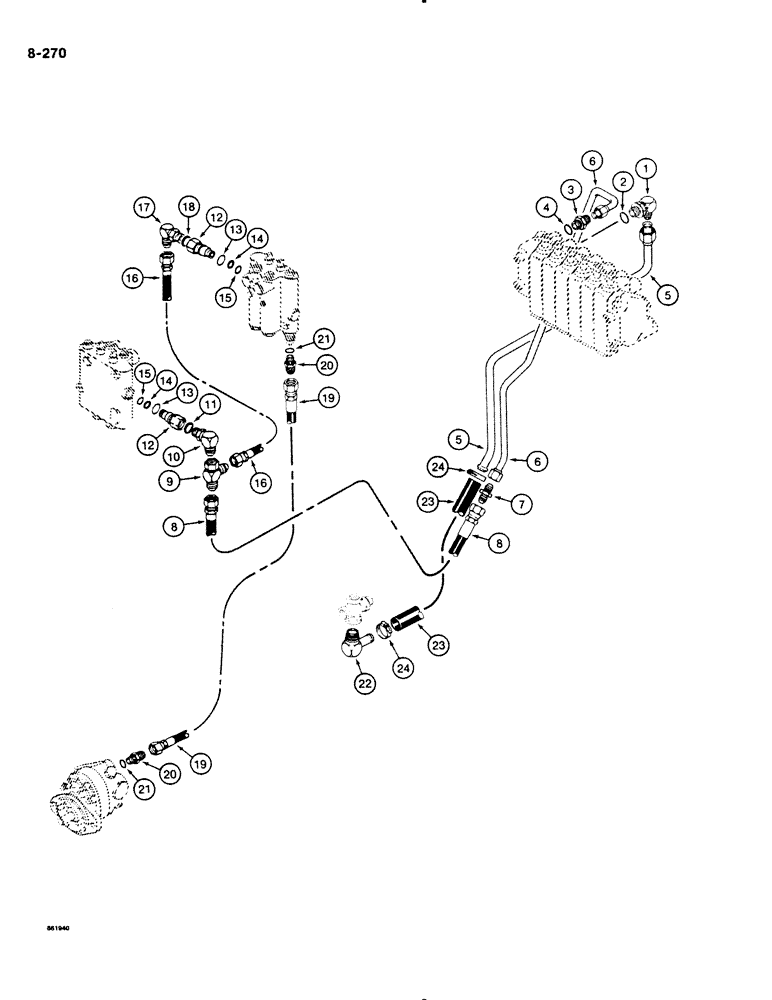 Схема запчастей Case DH4B - (8-270) - REAR MOUNTED BACKHOE SUPPLY AND RETURN LINES, VERTICAL BACKHOE CONTROL VALVE (08) - HYDRAULICS