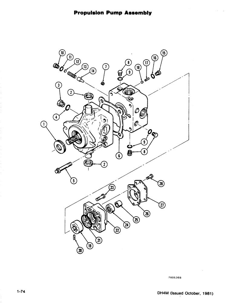 Схема запчастей Case DH4B - (1-74) - PROPULSION PUMP ASSEMBLY (35) - HYDRAULIC SYSTEMS