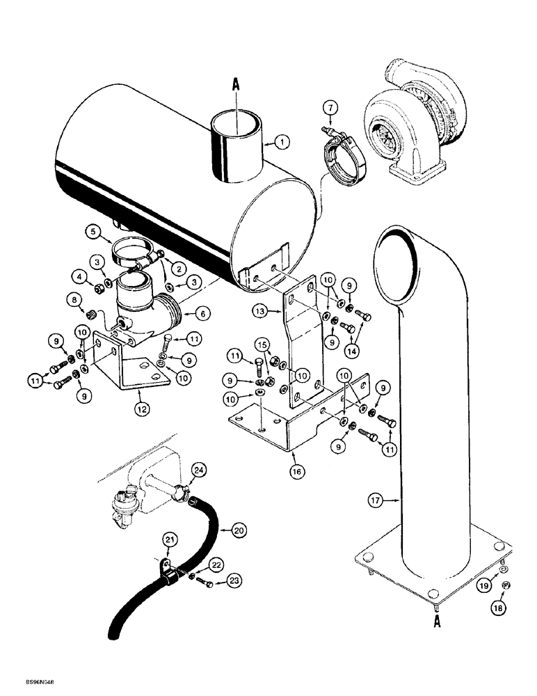 Схема запчастей Case 621B - (2-15A) - MUFFLER AND EXHAUST SYSTEM, P.I.N. JEE0053350 AND AFTER (02) - ENGINE