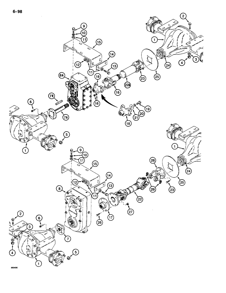 Схема запчастей Case CASE - (6-098) - DRIVE LINE MOUNTING (06) - POWER TRAIN