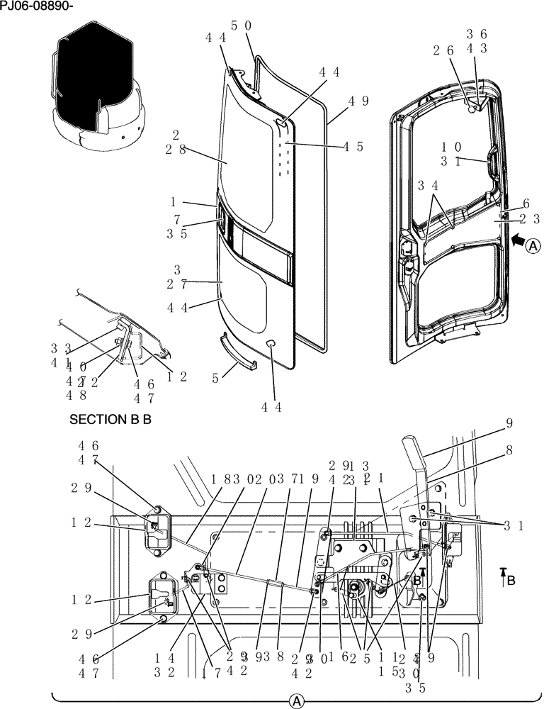 Схема запчастей Case CX50B - (194-01[1]) - DOOR ASSY, CAB (90) - PLATFORM, CAB, BODYWORK AND DECALS
