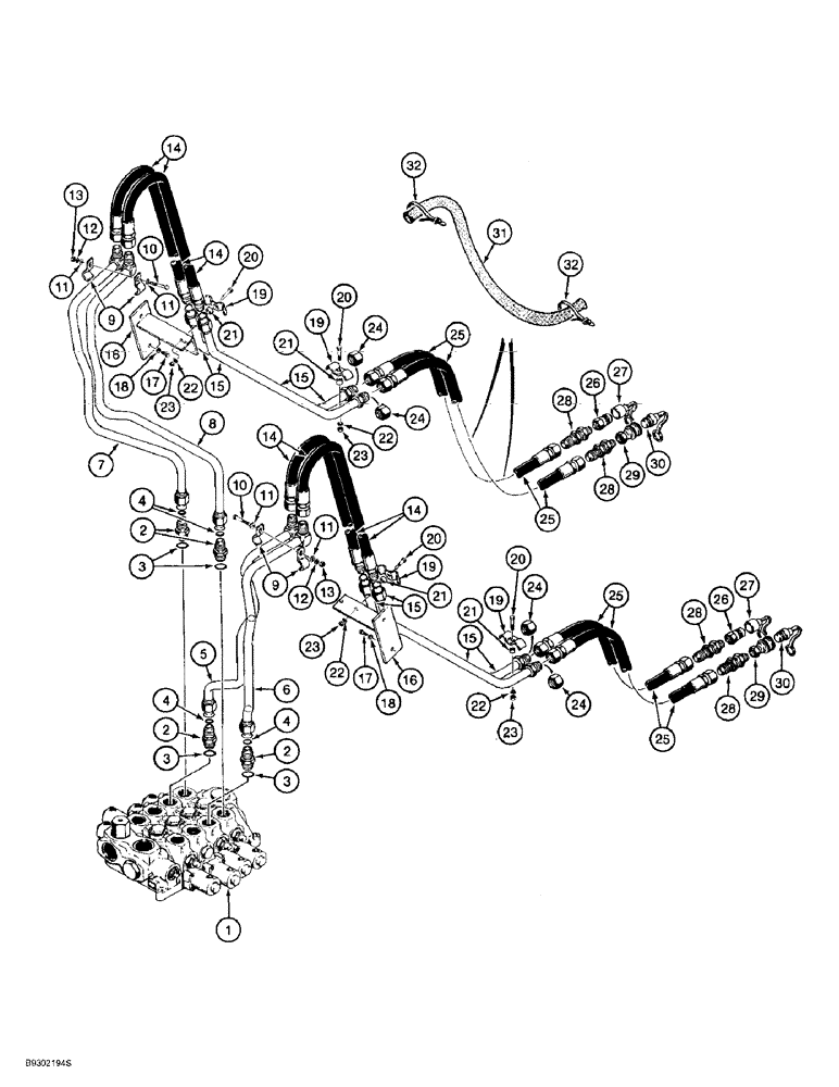 Схема запчастей Case 621B - (8-22) - HYDRAULIC CIRCUIT, FOUR SPOOL VALVE TO AUXILIARY BUCKET COUPLINGS, XT LOADER (08) - HYDRAULICS