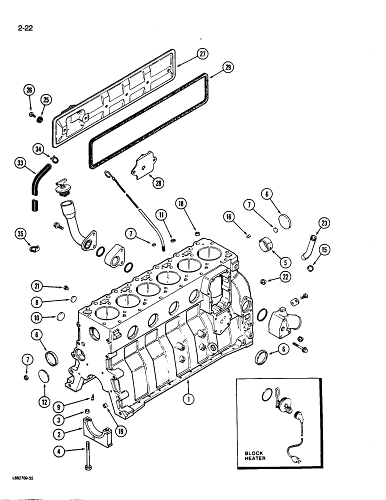 Схема запчастей Case W14B - (2-22) - CYLINDER BLOCK, 6T-590 ENGINE (TURBOCHARGED) (02) - ENGINE
