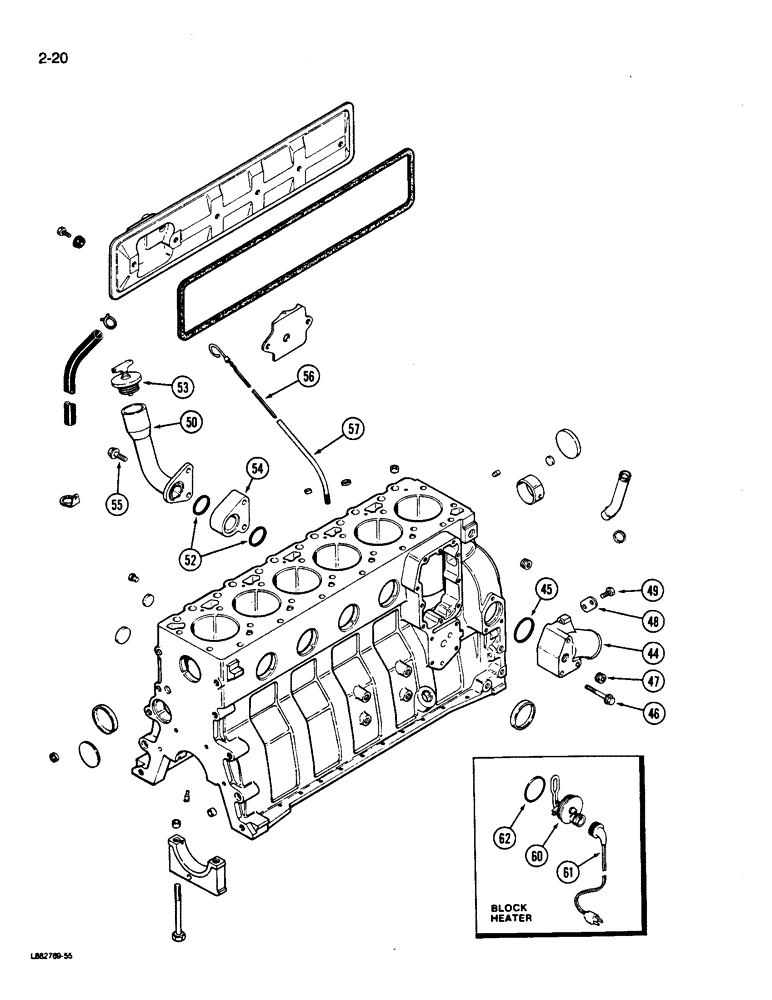 Схема запчастей Case W14B - (2-20) - CYLINDER BLOCK, 6-590 ENGINE (NATURAL ASPIRATED), BLOCK (02) - ENGINE