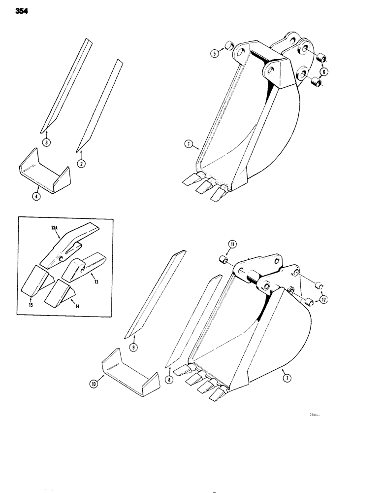 Схема запчастей Case 680G - (354) - BACKHOE BUCKETS, TRENCHING BUCKETS, 12" AND 18", BUCKET TEETH (09) - CHASSIS/ATTACHMENTS