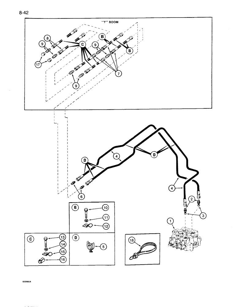 Схема запчастей Case 1085B - (8-042) - AUXILIARY CIRCUIT, USED WITH WRIST-O-TWIST OR 4-IN-1 BUCKET (08) - HYDRAULICS
