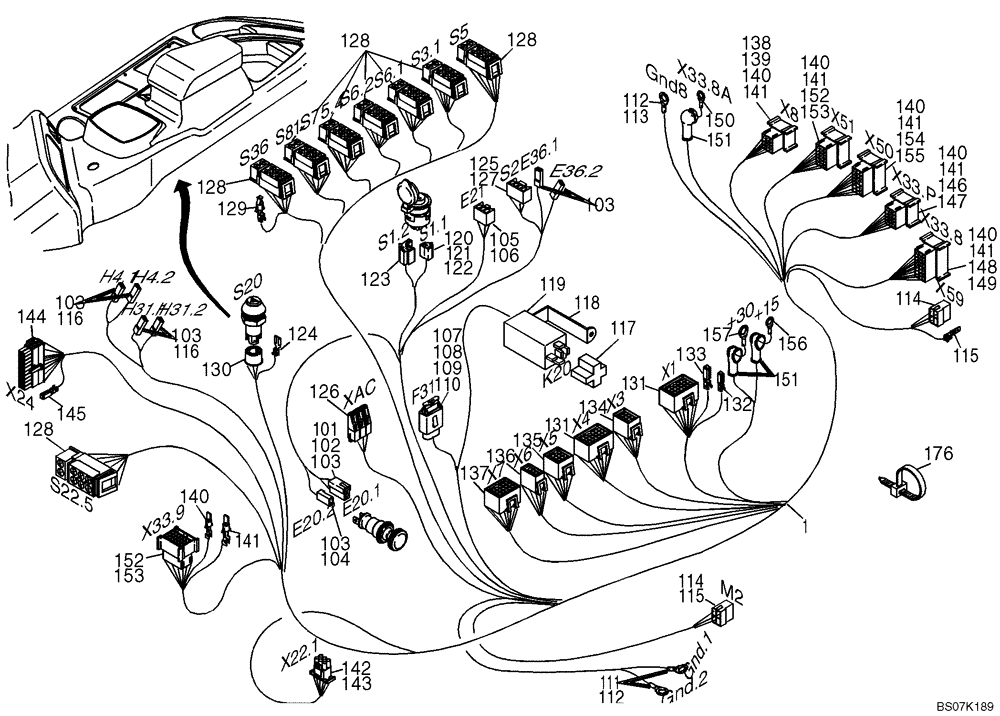 Схема запчастей Case 21D - (32.510[2989997001]) - CABLE HARNESS OPERATORS CAB (55) - ELECTRICAL SYSTEMS