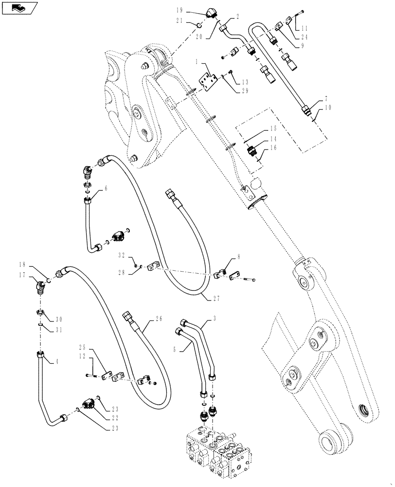 Схема запчастей Case 621F - (35.100.04) - TILT CYLINDER LINES AND FITTINGS, XT/TC RIGHT SIDE (35) - HYDRAULIC SYSTEMS