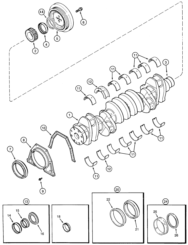 Схема запчастей Case 855E - (2-30) - CRANKSHAFT, 6-590 ENGINE, 6T-590 ENGINE (02) - ENGINE
