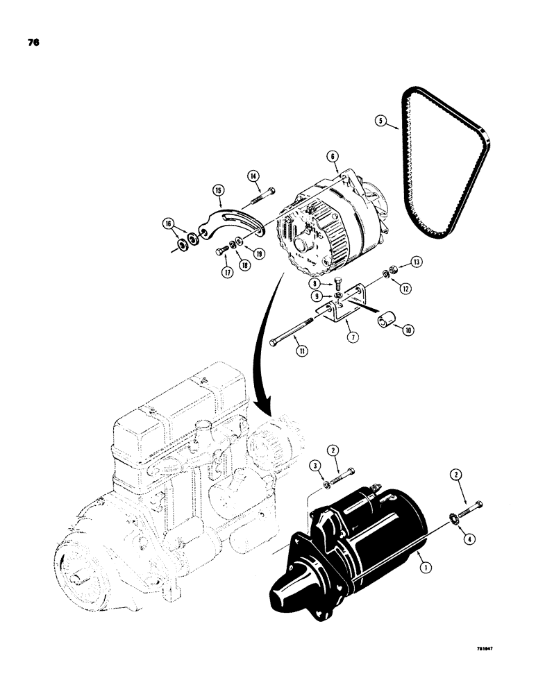 Схема запчастей Case 580C - (076) - STARTER AND ALTERNATOR MOUNTING (04) - ELECTRICAL SYSTEMS