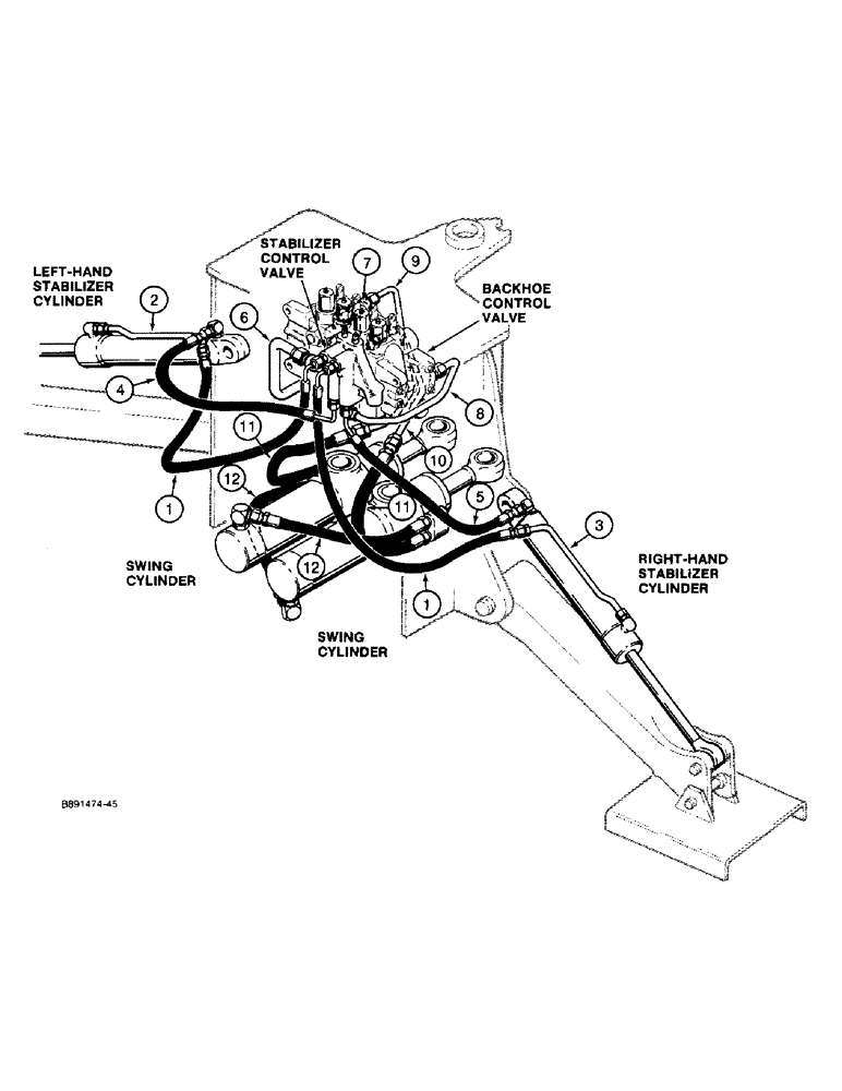 Схема запчастей Case 480F LL - (1-16) - PICTORIAL INDEX, BACKHOE SWING AND STABILIZER CYLINDER HYDRAULICS (00) - PICTORIAL INDEX