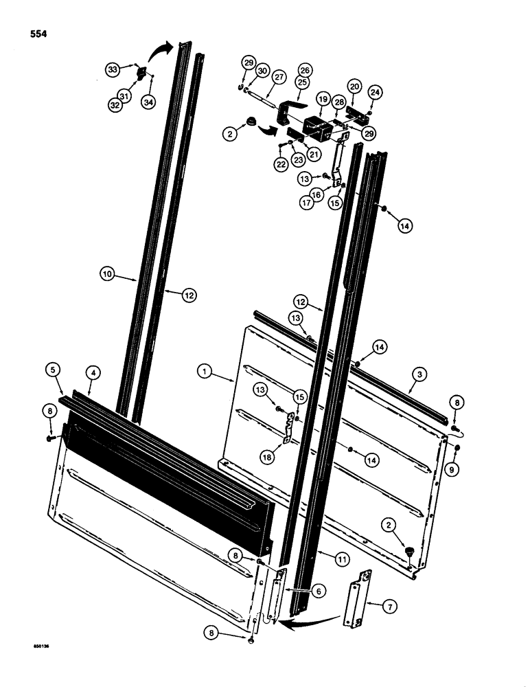 Схема запчастей Case 580SD - (554) - CAB REAR WINDOW (09) - CHASSIS/ATTACHMENTS