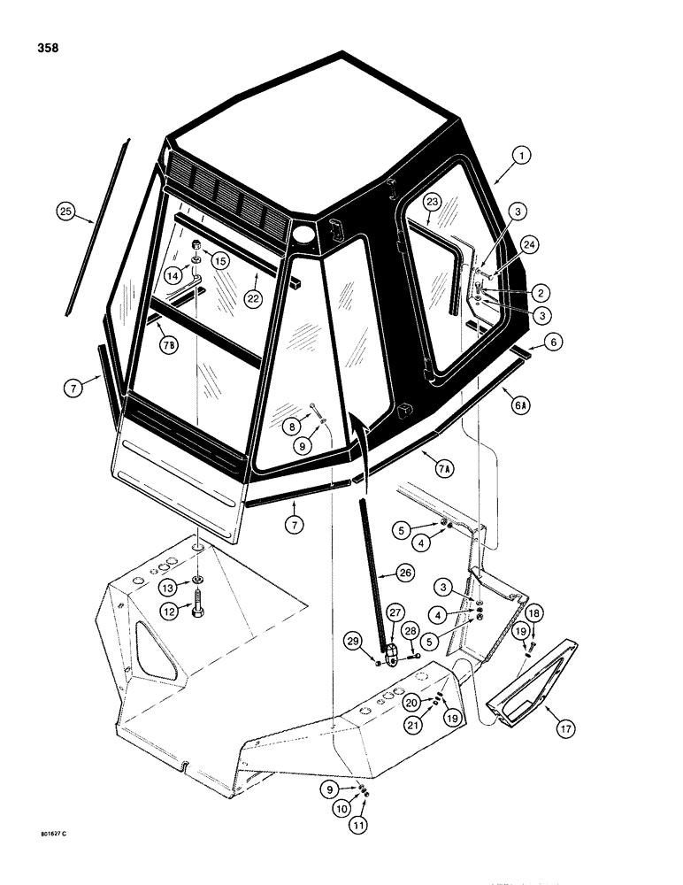 Схема запчастей Case 680H - (358) - ROPS CAB AND MOUNTING PARTS (09) - CHASSIS/ATTACHMENTS