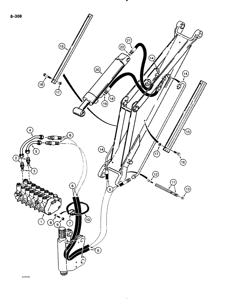 Схема запчастей Case DH4B - (8-308) - BOOM CYLINDER HYDRAULIC CIRCUIT, REAR D100XR BACKHOE - HORIZONTAL CONTROL VALVE (08) - HYDRAULICS