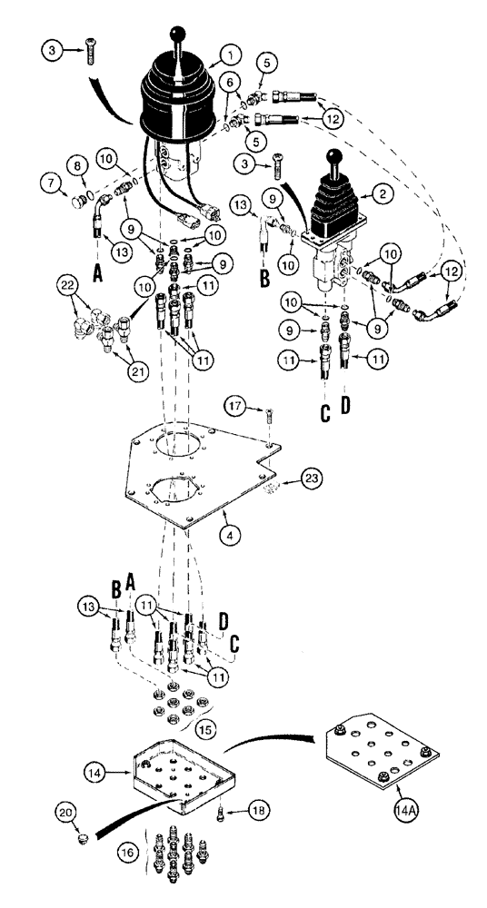 Схема запчастей Case 921B - (8-048) - REMOTE LOADER CONTROL CIRCUIT - TWO LEVERS WITH THREE SPOOL VALVE (08) - HYDRAULICS