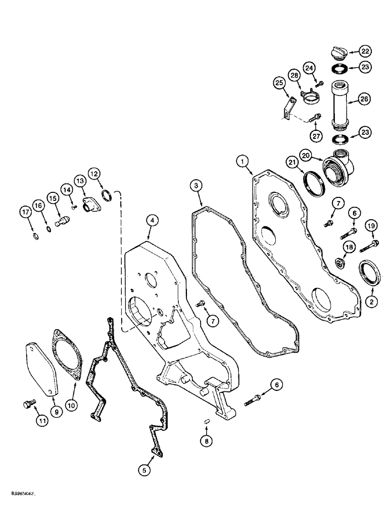 Схема запчастей Case 621B - (2-18) - FRONT GEAR COVER, 6T-590 ENGINE, PRIOR TO LOADER P.I.N. JEE0053350 (02) - ENGINE