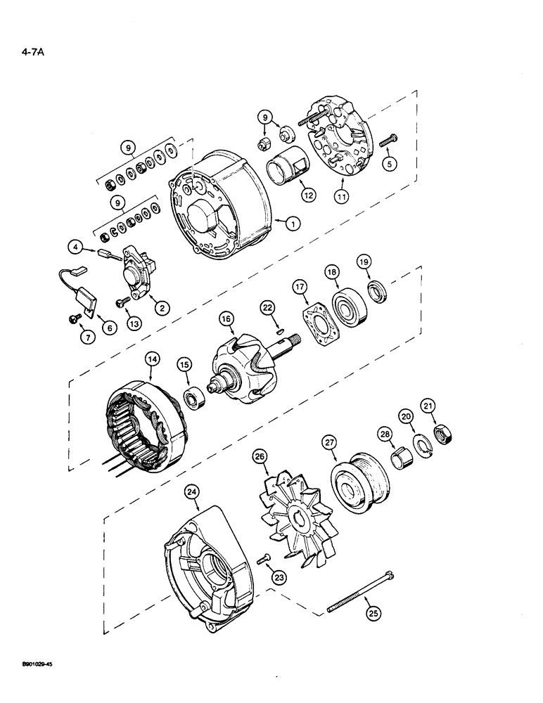 Схема запчастей Case W14B - (4-07A) - BOSCH ALTERNATOR - A187916, IF USED, 45 AMPERE - 24 VOLT (04) - ELECTRICAL SYSTEMS