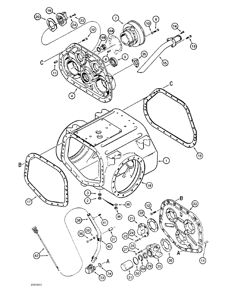Схема запчастей Case 1150E - (6-10) - TRANSMISSION HOUSING, COVERS, AND DIPSTICK (06) - POWER TRAIN