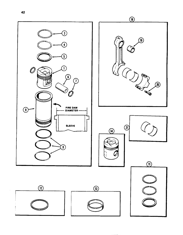 Схема запчастей Case W24C - (042) - PISTONS AND SLEEVES, WITH 5.092 INCH TO 5.097 INCH FIRE DAM DIAMETER SLEEVE (02) - ENGINE