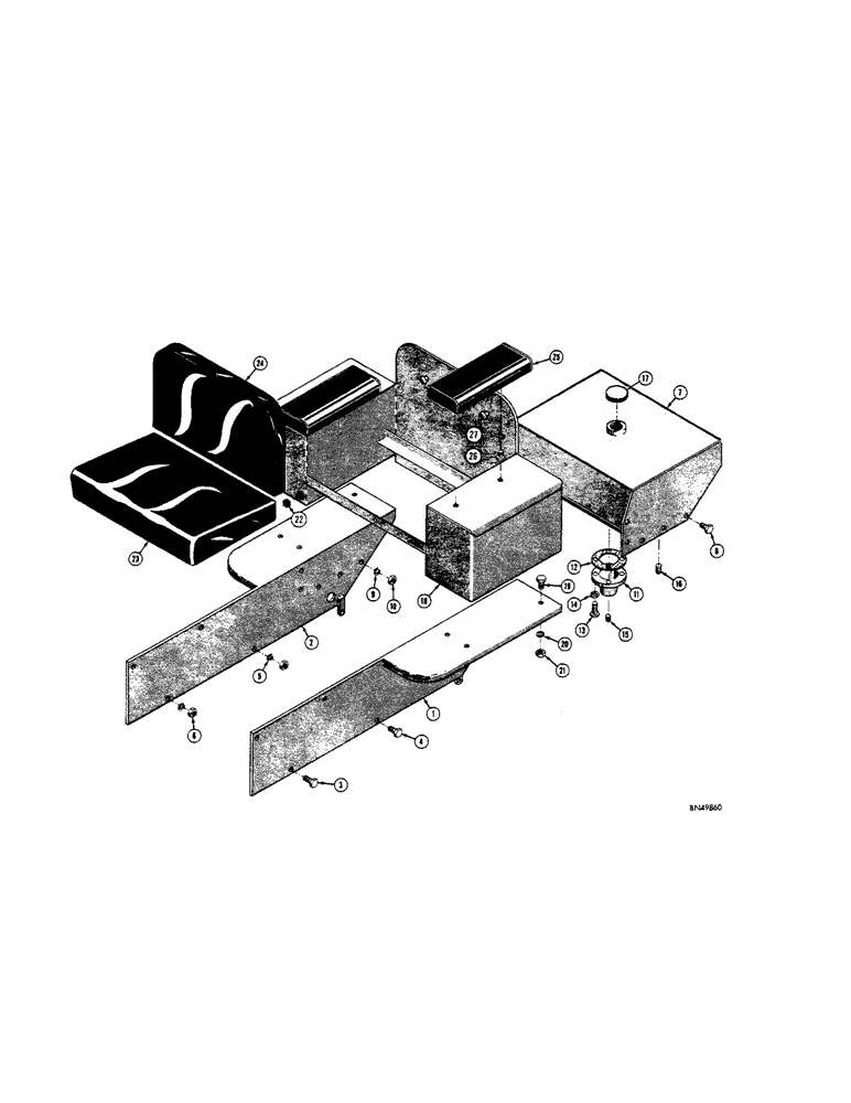 Схема запчастей Case 310F - (132) - FENDERS, FUEL TANK, SEAT, AND CUSHIONS (BACKHOE MODELS) (05) - UPPERSTRUCTURE CHASSIS