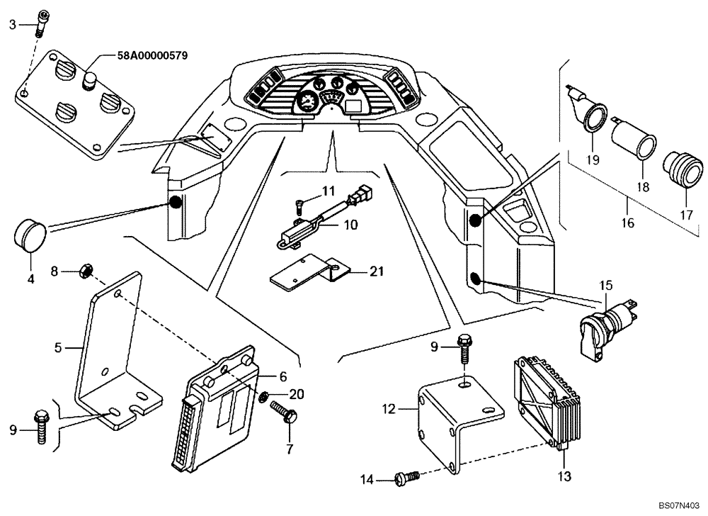 Схема запчастей Case 340B - (67A00031455[001]) - ACCESSORIES / HOUR METER / LIGHTER / CONTROL UNIT (87713427) (13) - Electrical System / Decals