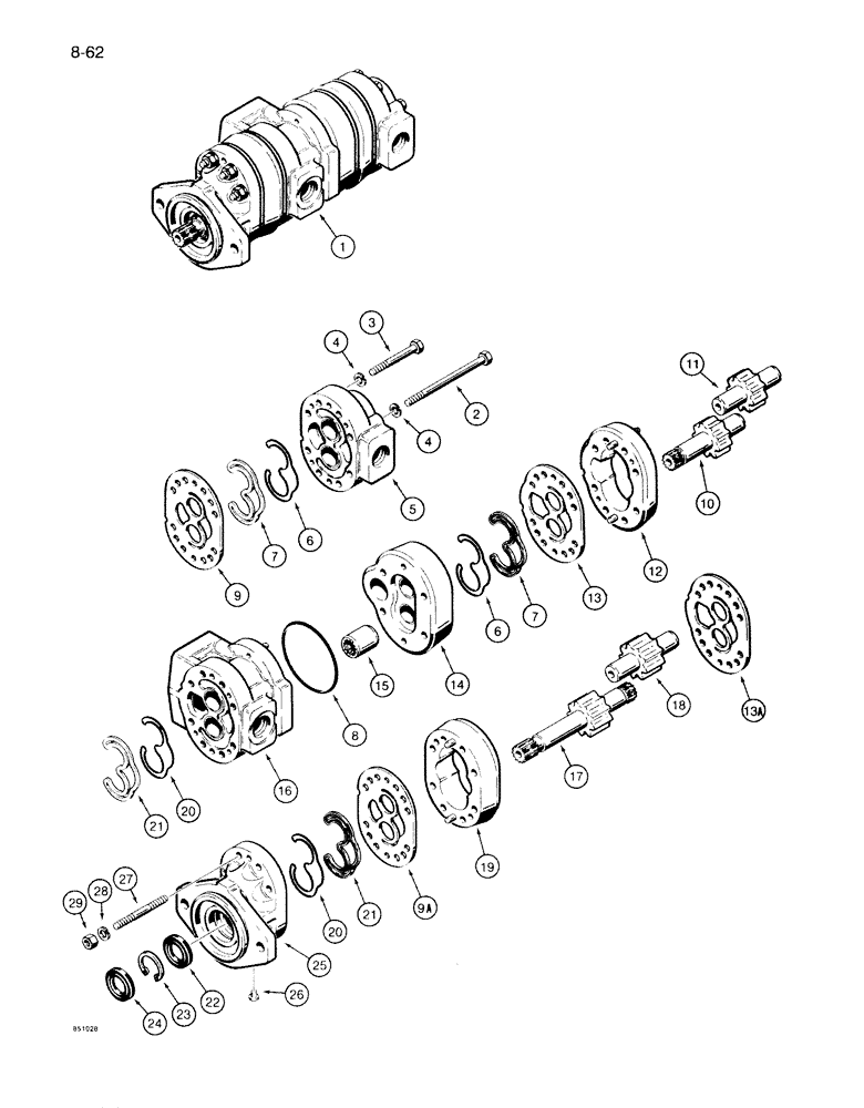 Схема запчастей Case 1085B - (8-062) - S516538 HYDRAULIC PUMP, TANDEM (08) - HYDRAULICS
