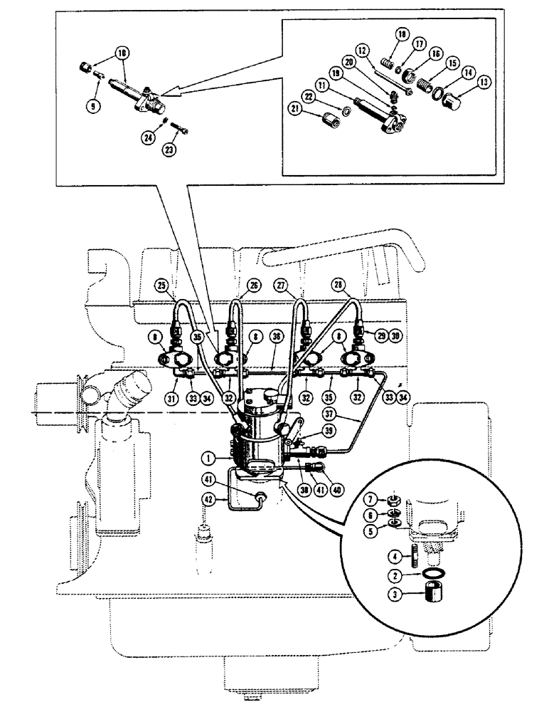 Схема запчастей Case 600 - (024) - FUEL INJECTION SYSTEM, (USED UP TO SERIAL #7060734) (02) - FUEL SYSTEM