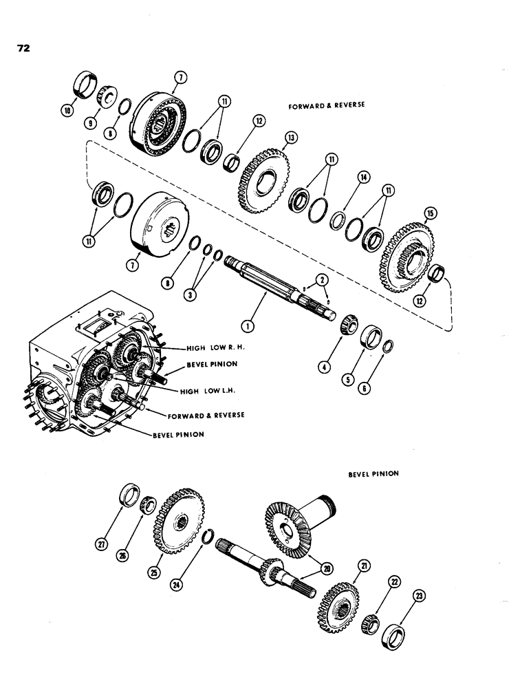 Схема запчастей Case 850 - (072) - FORWARD & REVERSE SHAFTS (03) - TRANSMISSION