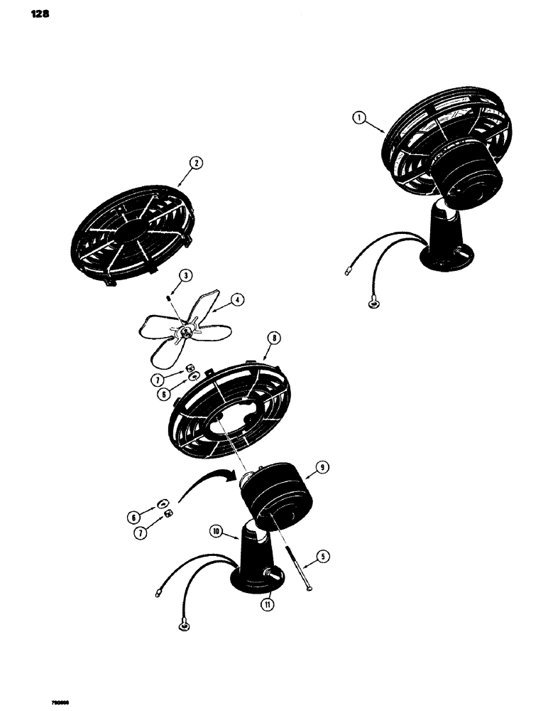 Схема запчастей Case 580C - (128) - WINDOW DEFROSTER FAN, WITH THREE BOLT BASE (04) - ELECTRICAL SYSTEMS