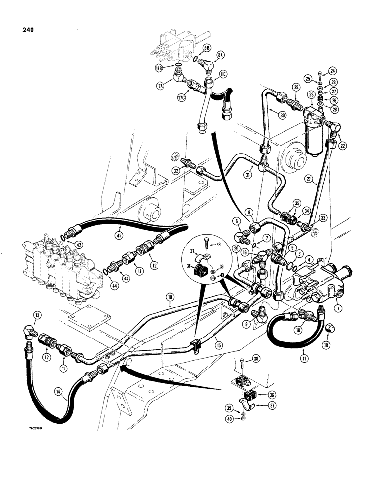 Схема запчастей Case 480C - (240) - EQUIPMENT HYDRAULIC CIRCUIT, REAR EQUIPMENT AND RETURN LINES (35) - HYDRAULIC SYSTEMS