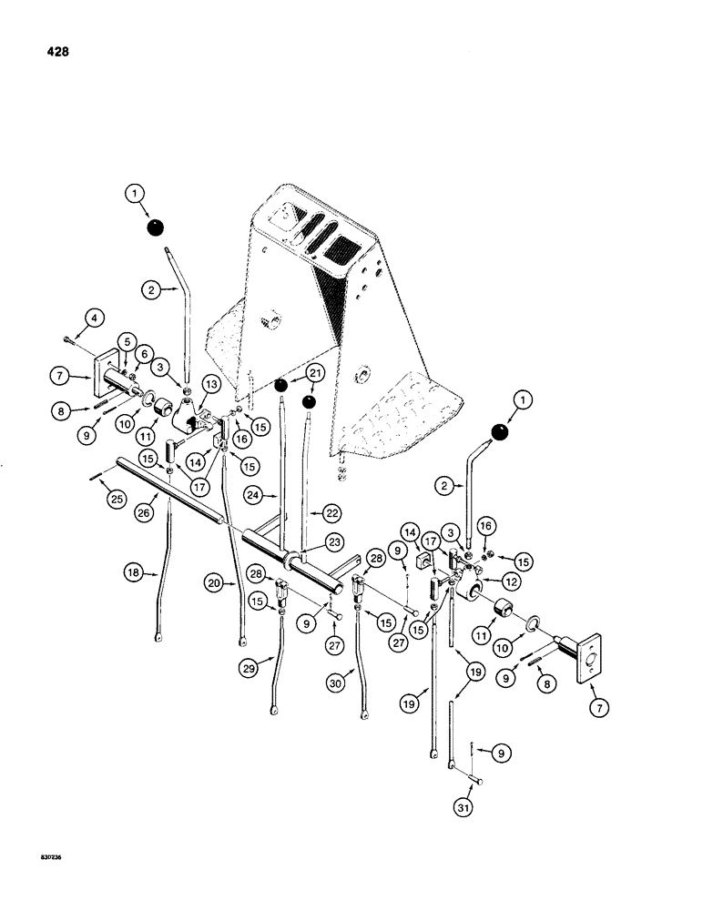 Схема запчастей Case 480C - (428) - BACKHOE CONTROLS WITH HAND SWING, CONTROL LEVERS AND LINKAGE (84) - BOOMS, DIPPERS & BUCKETS