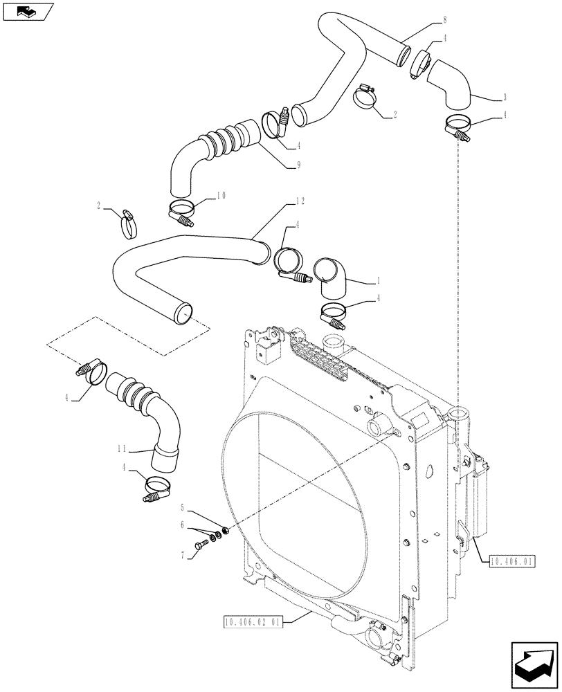 Схема запчастей Case 580SN - (10.408.07) - COOLER, CHARGE AIR AND HOSES (10) - ENGINE