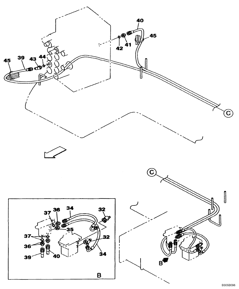 Схема запчастей Case CX225SR - (08-36) - HYDRAULICS, AUXILIARY - DOUBLE ACTING CIRCUIT (PIN DAC0822101 - DAC0822106) (08) - HYDRAULICS