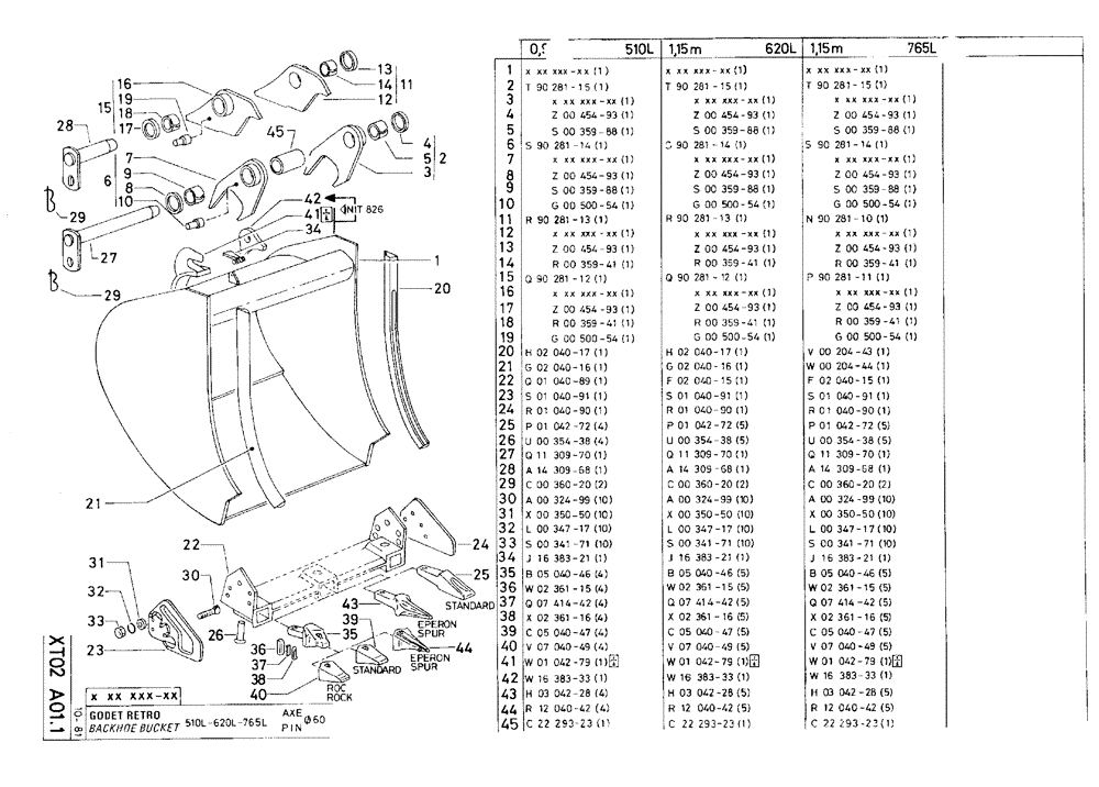 Схема запчастей Case 75C - (XT02 A01.1[03]) - BACKHOE BUCKET - 1,15 M 765 L PIN Ø60 (19) - BUCKETS