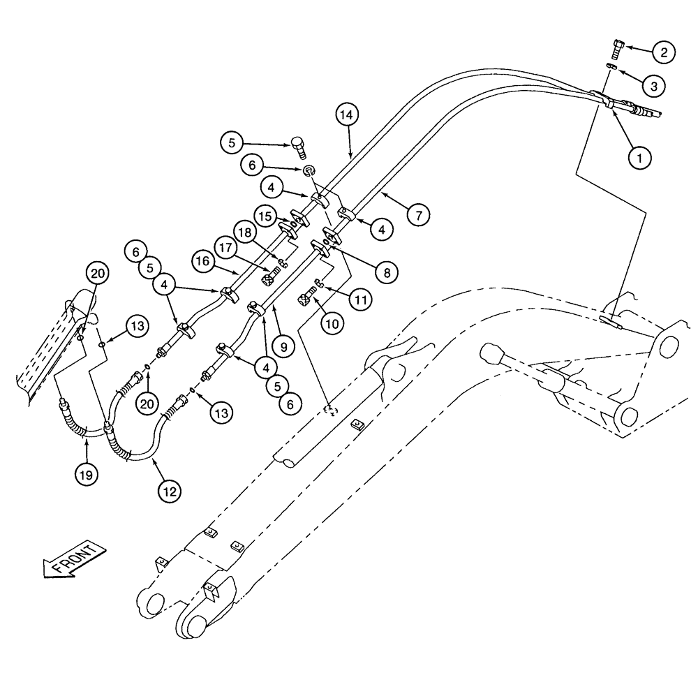 Схема запчастей Case 9050B - (8-064) - BUCKET CYLINDER LINES - 3.23 METER ARM (08) - HYDRAULICS