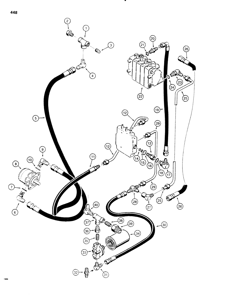 Схема запчастей Case P60 - (448) - BACKHOE PUMP, PRESSURE, AND RETURN HYDRAULIC CIRCUIT, USED ON 30+4 SPECIAL SERIAL NO. 3761 AND AFTER (35) - HYDRAULIC SYSTEMS