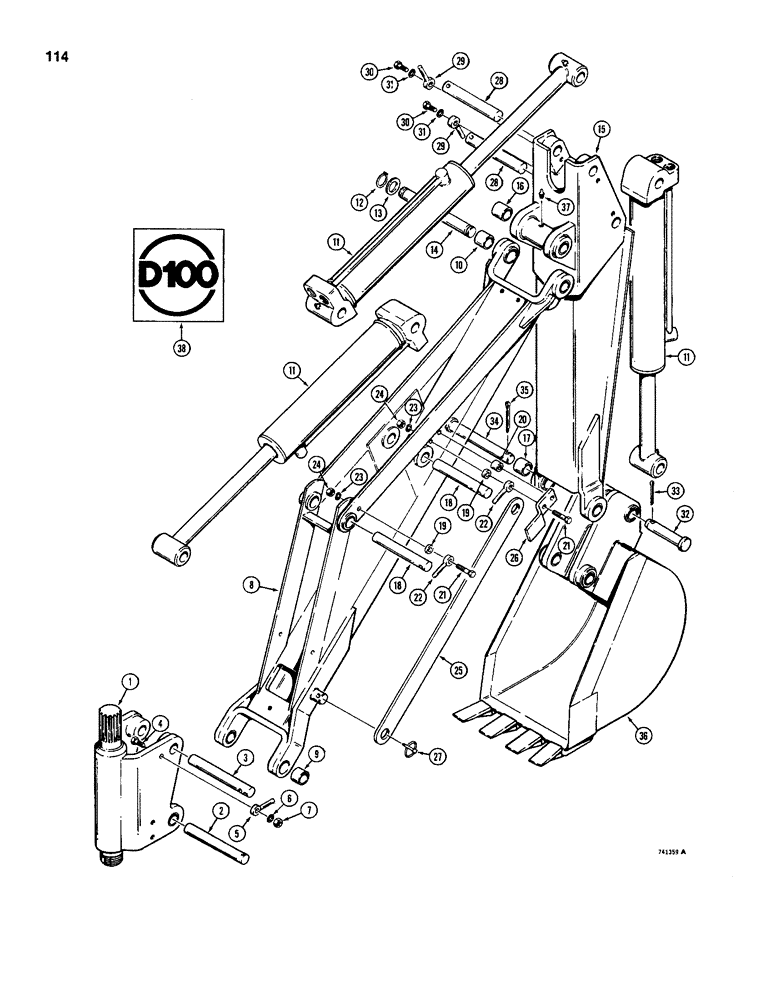Схема запчастей Case D130 - (7-114) - BOOM, DIPPER ARM AND BUCKET 