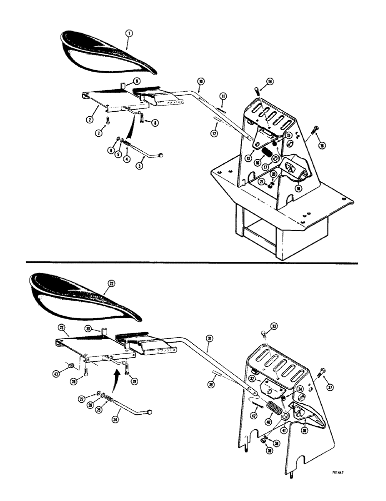 Схема запчастей Case 34 - (030) - SWING DOWN BACKHOE SEAT, EARLY PRODUCTION, SWING DOWN BACKHOE SEAT, LATE PRODUCTION 